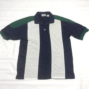 VTG Nico London New York Blue/White Poly/Cotton ColorBlock Polo Shirt Mens L